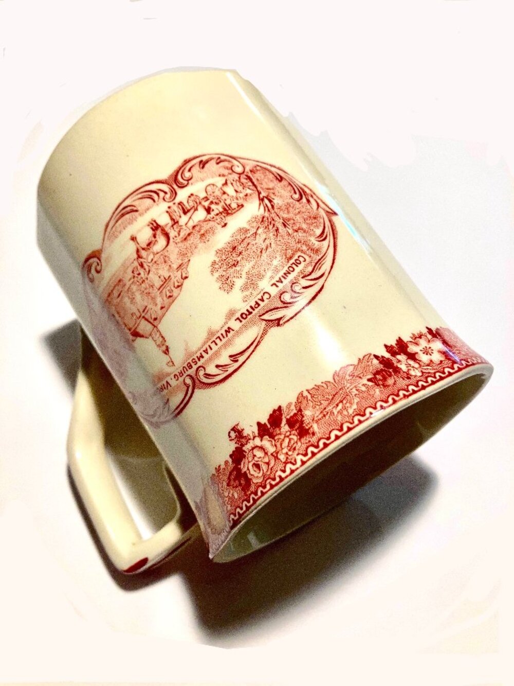 Staffordshire Red Transferware Souvenir Mug of Williamsburg, VA